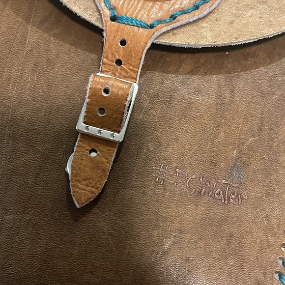 ✨SALE✨Handmade Leather Tribal Stitched Crossbody Bag Brown Turquoise Coconut - Picture 5 of 9